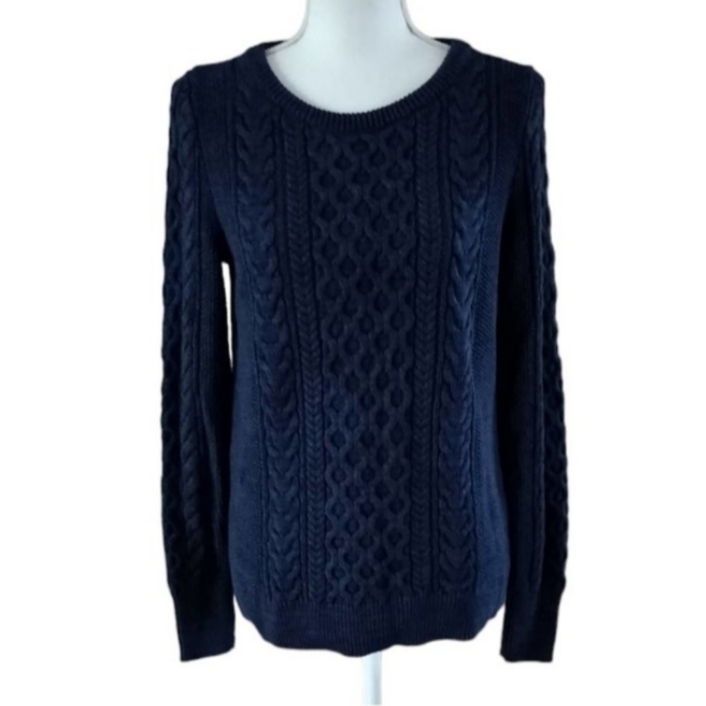 NEW Gap Size M Cable Knit Crewneck Sweater Navy Blue